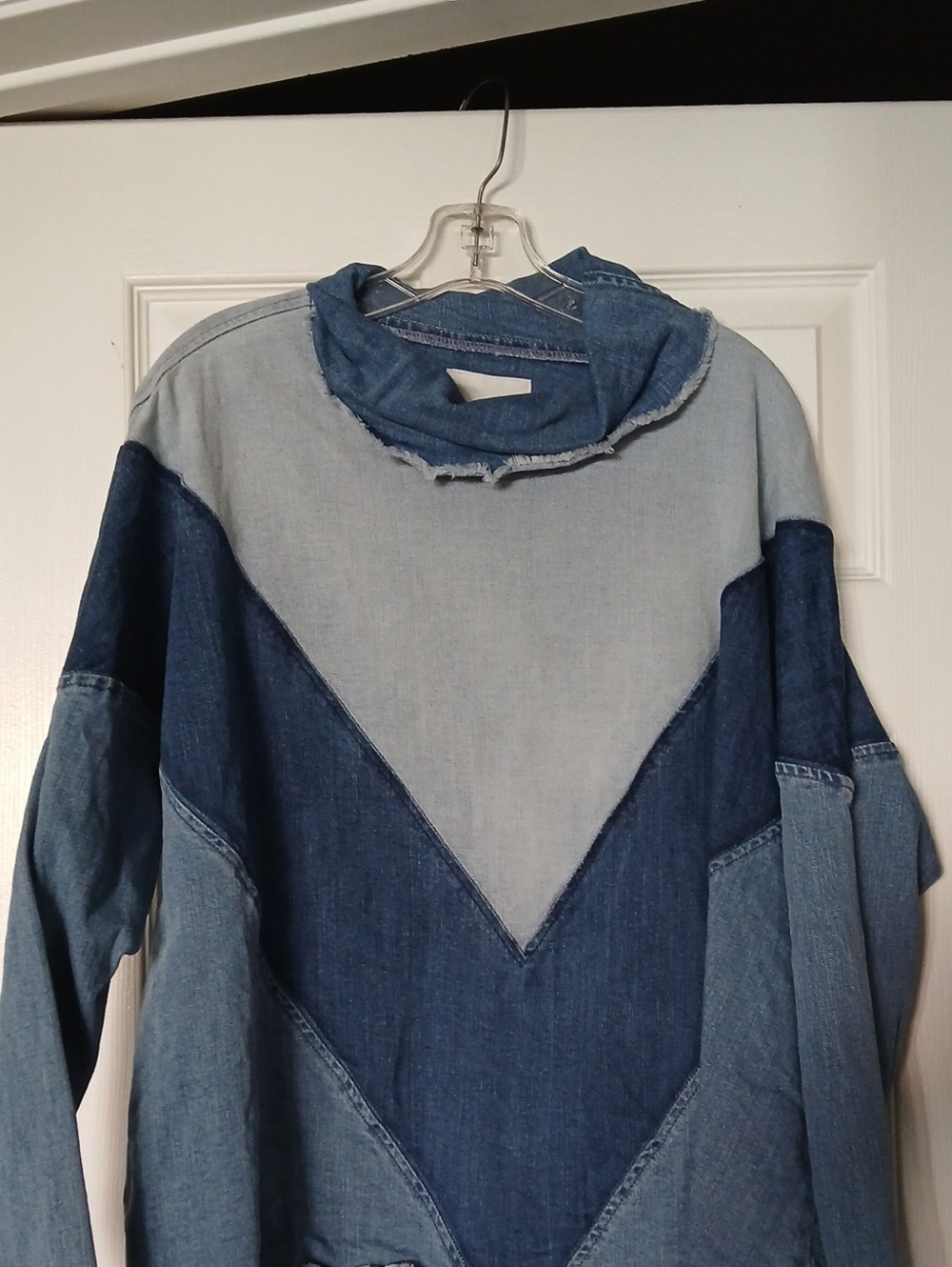 Ella Moss Two-Tone Denim Patchwork Hoodie - Light & Dark Blue